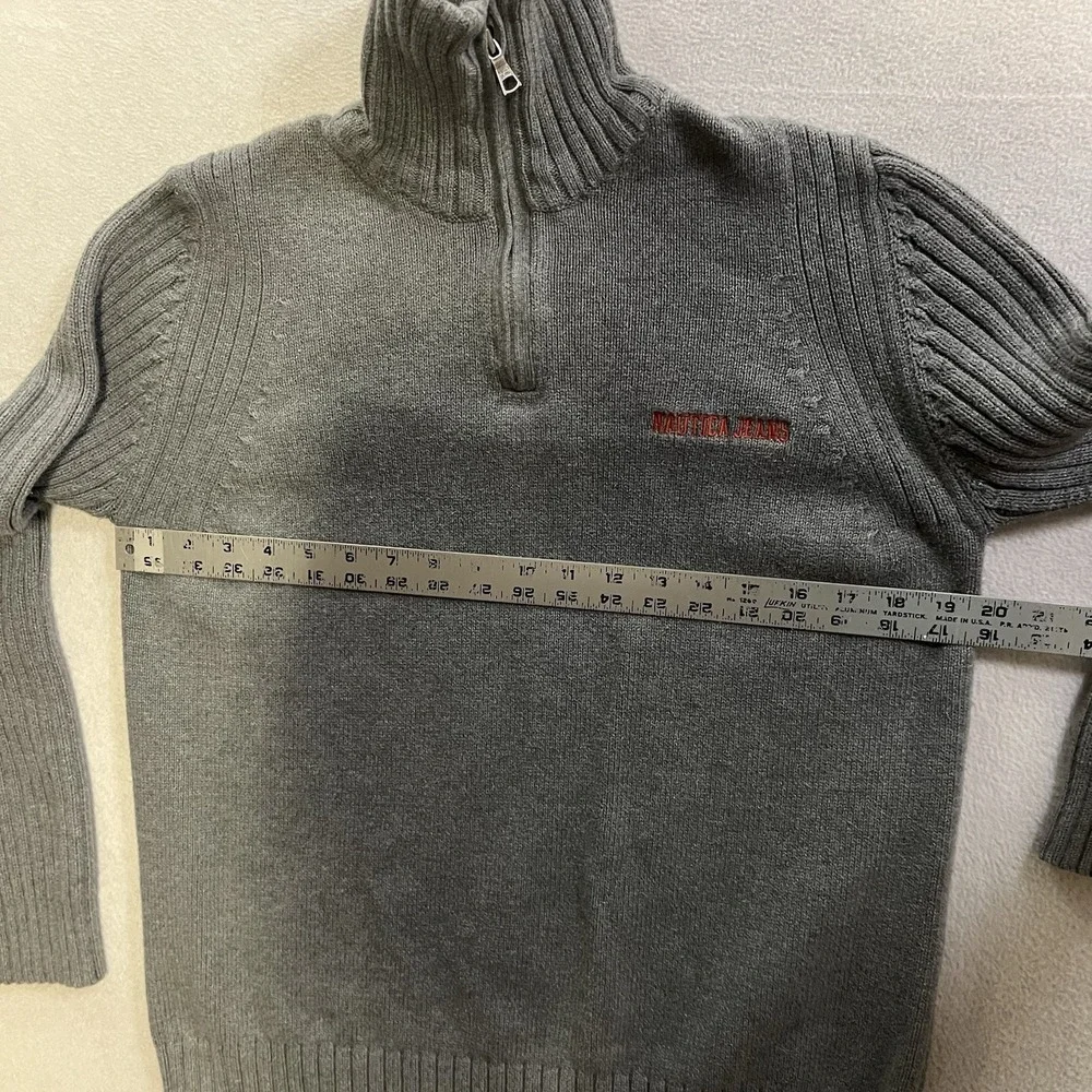 Vintage Nautica 1/4 Zip Sweater Men's Size Medium Gray Fleece Pullover Knit Y2K